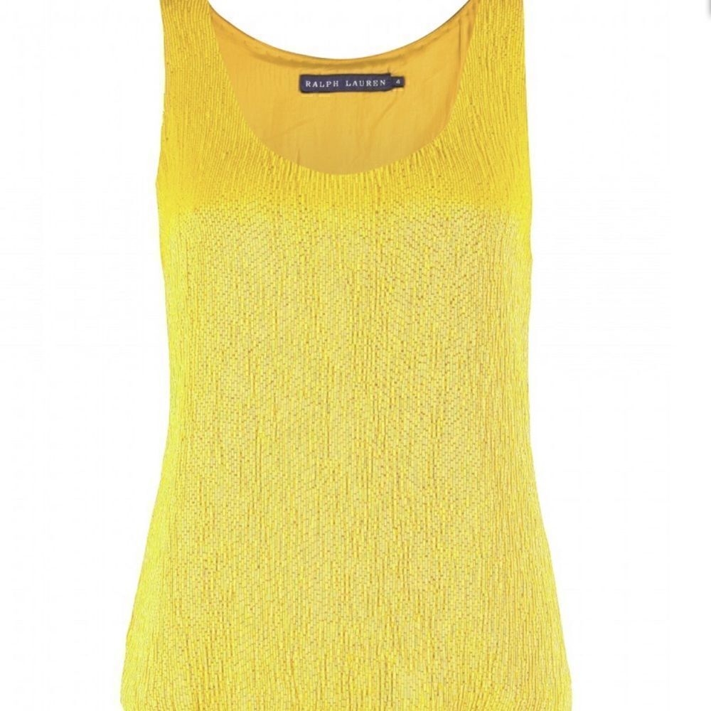 Ralph Lauren Citrus Yellow Bead Embellished Silk Georgette Tank Top - Picture 8 of 16